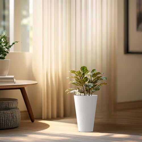 Kante Set of 2 White Plastic Round Planters 13" Tall Home & Outdoor - color: White, size: 13" H