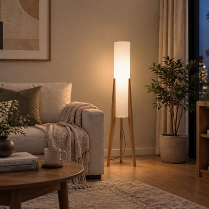 Log Wood Tripod Floor Lamp,Modern Farmhouse Style,50 Inch Height - color: Natural Wood