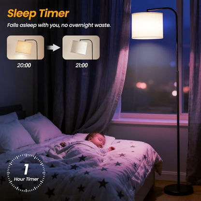 Arc Floor Lamp with Remote and Dimmable Black lamps for Living Room - color: Black Beige