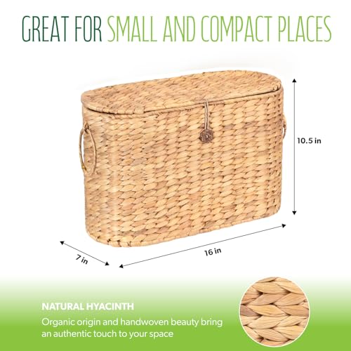 SIEUSALEVN Toilet Paper Storage, Water Hyacinth Baskets with Lid, Toilet Paper Baskets for Storage Holder 6 Rolls, Papers Basket with Built-in Handles for Organizer, Bathroom Accessories Organizer - color: Light Brown 1