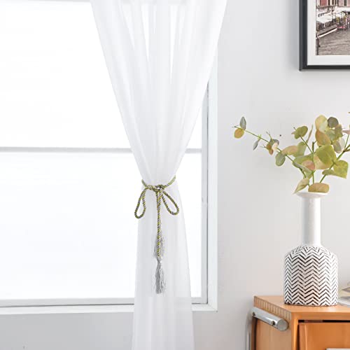 SpaceDresser Basic Rod Pocket Sheer Voile Window Curtain Liners White 2 Panels 52 Width 45 Inch Long for Kitchen Bedroom Children Living Room Yard(White,52 W x 45 L) - color: White, size: 52"W x 45"L (Pack of 2)