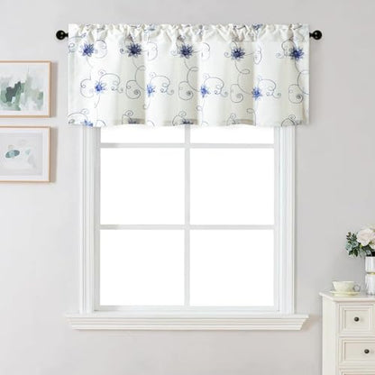 VOGOL Blue Floral Vine Embroidered Window Valance, 60 x 18, 1 Panel - color: Hy-blue, size: 60"W x 18"L (Pack of 1)