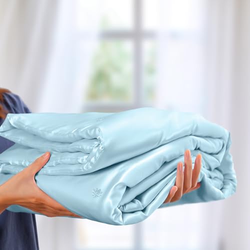 Vonty Baby Blue Satin Throw Blanket 50x60In, Cooling Silky Wrinkle-Free - color: Baby Blue, size: 50" x 60"