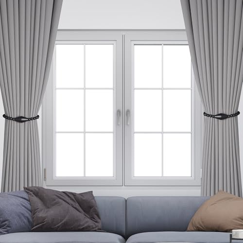 Meplait Magnetic Curtain Tiebacks, 2 Pack Boho Curtain Tie Backs, Black - color: Black-cone