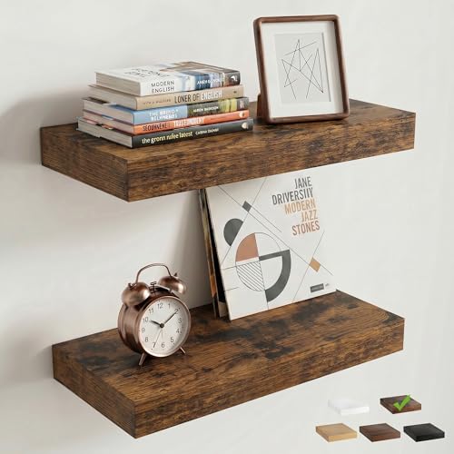 16 Inch Floating Shelves for Wall, 8"D Wood Storage Shelves, Brown Finish - color: Brown, size: 16 Inch