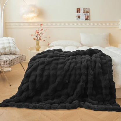 LIFEREVO Luxury Fluffy Faux Rabbit Fur Throw Blanket 60x80, Black - color: Black, size: 60" X 80"