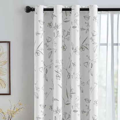 ChrisDowa 100% Grey Blackout Floral Curtains 84 Inches Long 2 Panels - color: Grey, size: 52"W x 84"L (Pack of 2)