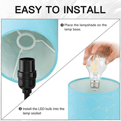 CINSARY Touch Control Bedside Lamp with 2 USB Ports, 3-Way Dimmable Table lamp for Bedroom, Nightstand Lamp with Round Blue Fabric Shade for Living Room Home Office (E26 LED Bulb Included) - color: Blue-15" H