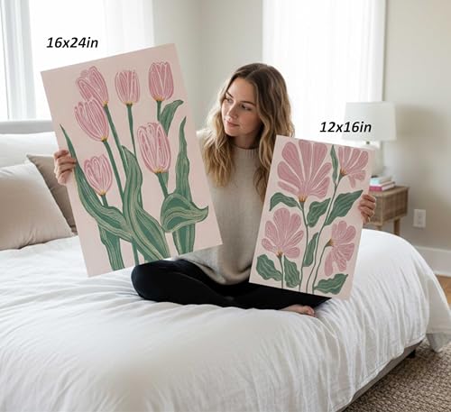 hijyord 3 Pcs Pink Tulips Flowers Canvas Wall Art Unframed - color: Poster, size: 16"L x 12"W