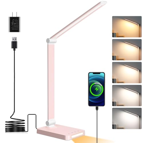 LED Desk Lamp with USB Ports,Touch Desk Lamps for Home Office with 5 Modes - color: Pink