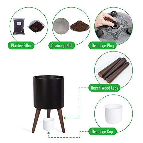 D'vine Dev 10 Inch Planter Pot with Wood Stand, Black, 88-O-B-2 - color: Matte Black, size: Medium
