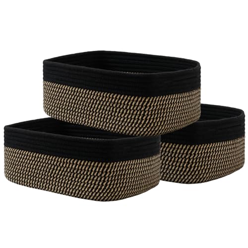 KALLAX Small Woven Storage Basket for Organizing, 13.5x9.5x5 inches, 3 Pack - color: Black & Brown, size: 13.5"L x 9.5"W x 5"H