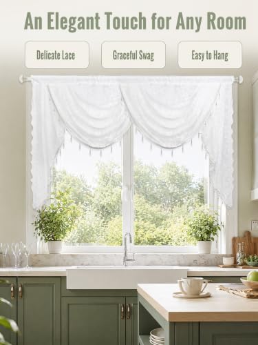 Molaxhome White Lace Window Valance Curtains Swag Victorian Gothic Style - color: White, size: 59"W x 41.3"L (Pack of 1)