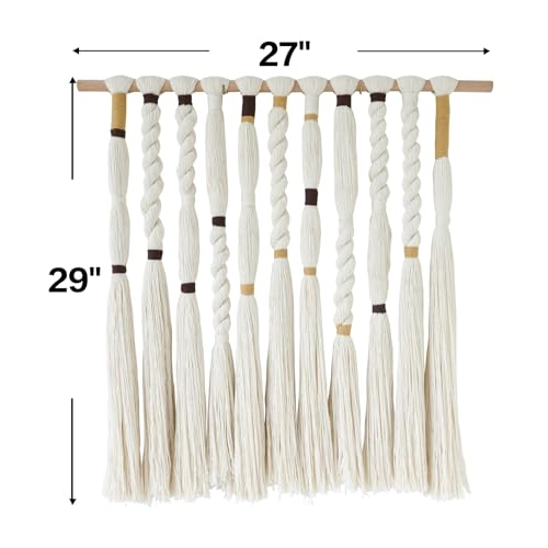 Macrame Wall Hanging Woven Knot Tassel Fringe Boho Wall Art 27"W*29"L - color: Ivory3