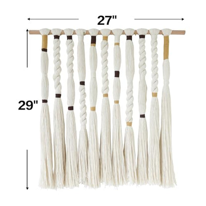 Macrame Wall Hanging Woven Knot Tassel Fringe Boho Wall Art 27"W*29"L - color: Ivory3