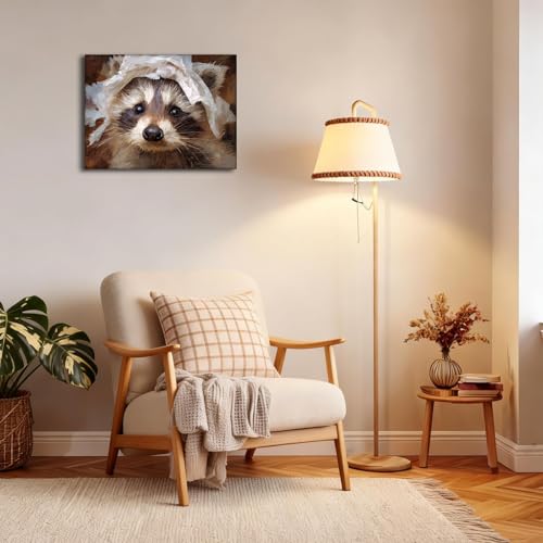 Halioyo Cute Raccoon Canvas Wall Art, Funny Animal Poster(12x16 Inch) - color: Painting-04, size: 16"L x 12"W