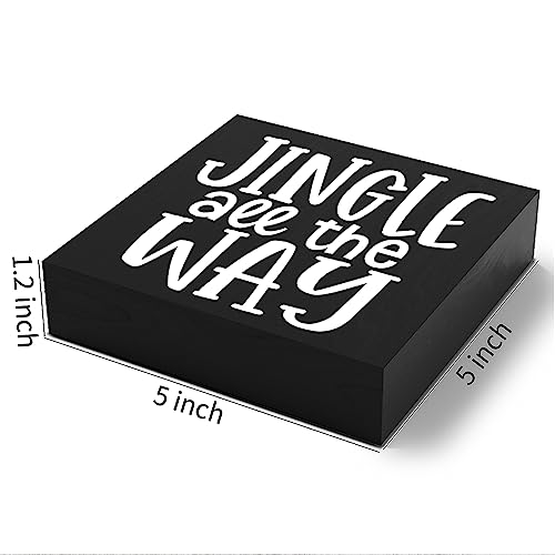 Funny Christmas Wooden Box Sign Plaque Jingle All the Way Black Wood Box Sign Rustic Art Home Shelf Desk Decor 5 x 5 x 1 Inches - color: Merry Christmas29