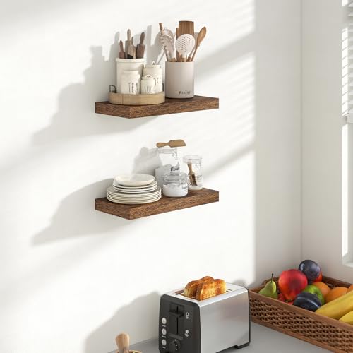 Acovy 16 Inch Floating Shelves, 8 Inch Deep Floating Shelves for Wall, Hanging Shelf with Invisible Brackets, Deep Shelves for Bathroom, Bedroom, Living Room, Brown, Set of 2 - color: Brown, size: 8"Wx16"L-2pcs