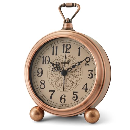 FLOITTUY 4.5" Battery Operated Antique Retro Analog Metal Alarm Clock, Silent Bedside Desk Clock, Wall-Hanging Vintage Clock(Vintage Bronze) - color: Vintage Bronze