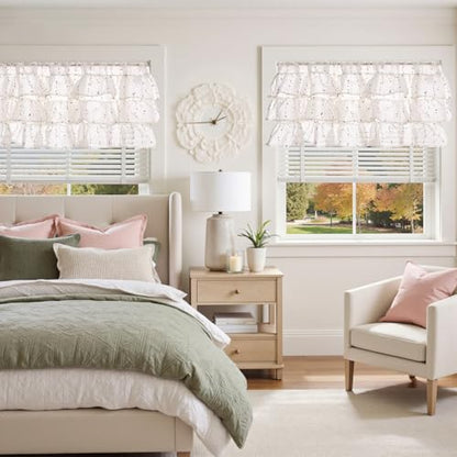 jinchan Mini Pom-Pom Ruffled Valance for Windows 18 Inch 1 Panel Red - color: Dottie Blush Meadow