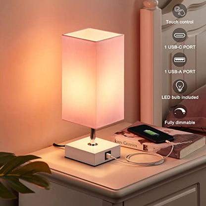 Pink Touch Table Lamp for Bedroom - Dimmable, USB C+A, Girls Bedside Lamp - color: A：pink