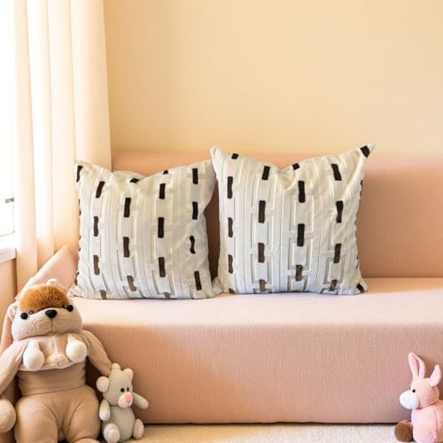Living Room Decor Couch Throw Pillow Covers with Square 18 * 18 Set of 2 for Cozy Home Bed and Textured Velvet (White) - color: White
