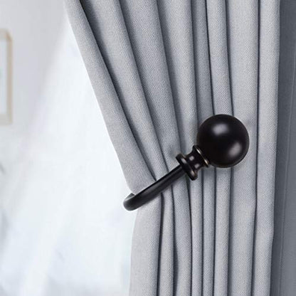 KAMANINA Curtain Holdbacks 2 Pack Wall Mounted with Black Round Finials - color: Black