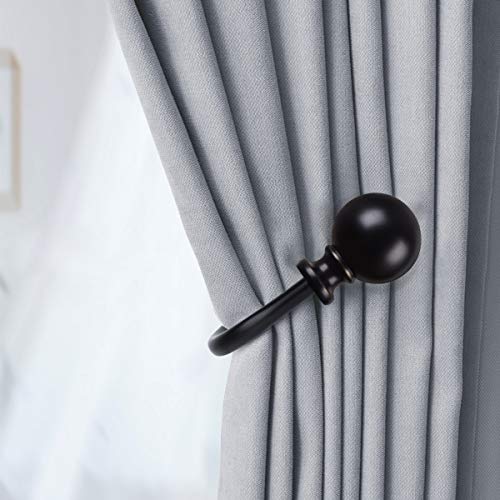 KAMANINA Curtain Holdbacks 2 Pack Wall Mounted with Black Round Finials - color: Black