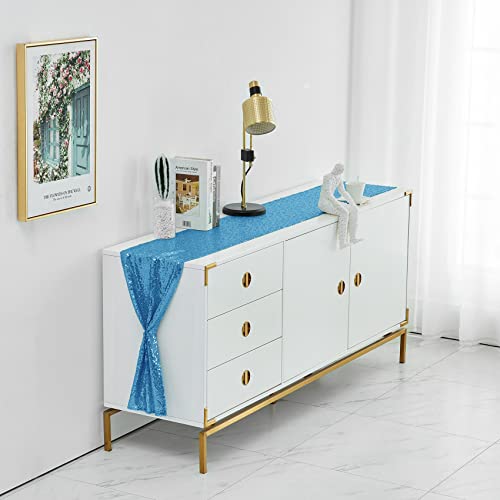 Pufogu 12 x 72 inches Blue Sequin Table Runner, 2 Packs - color: Blue
