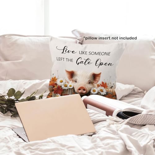 Fall Pig Daisy Floral Pumpkin Maple Leaf Throw Pillow Covers 18x18 - color: Pig-02
