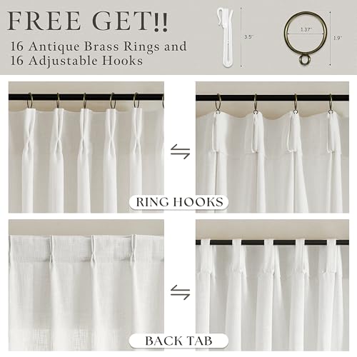 Short Beige White Linen Pinch Pleated Semi Sheer Curtains 63 Inch Long 50W - color: Beige White, size: 50"W x 63"L (Pack of 2)