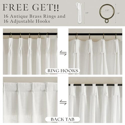 TWODRAPES Ivory Linen Pinch Pleated Semi Sheer Curtains W50xL72 2 Panels - color: Beige White, size: 50"W x 72"L (Pack of 2)