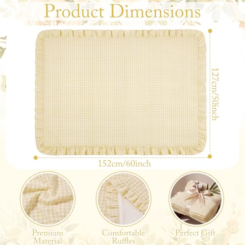 100% Cotton Yellow Gingham Muslin Throw Blanket 6 Layers Ruffled - color: Yellow
