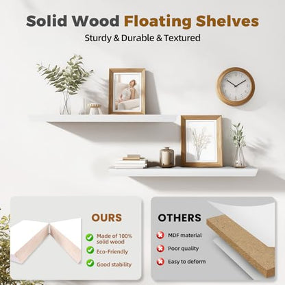 36x6.8x1.6in Slanted Solid Wood Floating Wall Shelves 2-Pack White - color: White, size: 36"-Set of 2