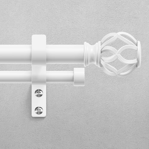 Double Curtain Rod 36-76 Inch, Heavy Duty Dual Rods, White - color: Plain White, size: 36"-76"