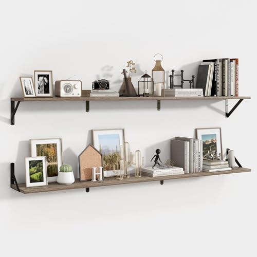 Axeman 55 Inch Floating Shelves, 8 Inch Deep Grey Wall Shelves Set of 2 - color: Grey, size: 55 Inch
