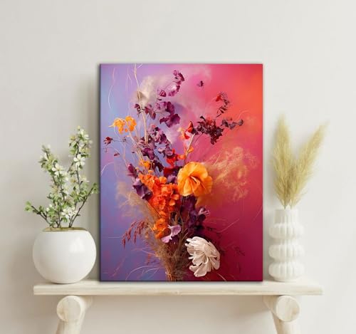 CHTEXA Boho Dried Flower Canvas Wall Art, 3 Piece Gallery Wrapped, 16x24 - color: Dark flowers and grasses-5, size: 16x24inch