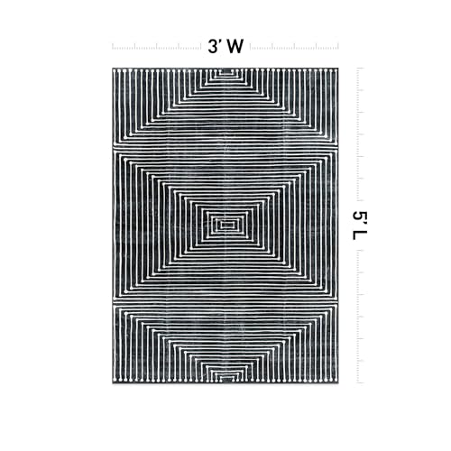 Rugshop Bohemian Stripes Marbella Non-Slip Washable Area Rug Black 3' x 5' - color: Black, size: 3'3" x 5' (Rectangular)