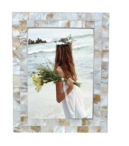 Mother of Pearl 6x8 Picture Frame White | Natural White Pearl, Wall Picture Frame,Tabletop Glass Photo Frame,Mosaic,1pc - color: Natural White, size: 6x8 Inch