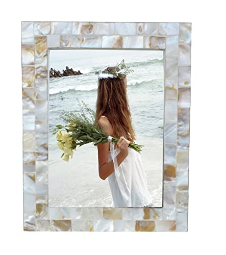 Mother of Pearl 6x8 Picture Frame White | Natural White Pearl, Wall Picture Frame,Tabletop Glass Photo Frame,Mosaic,1pc - color: Natural White, size: 6x8 Inch