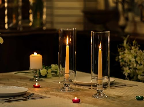 CYS EXCEL 2 PCS (H:14" D:4") Open Ended Glass Hurricane Candleholder Tube Shade | Open Flame Candle Chimney Tube Cover | Bottomless Cylinder - size: 4" wide x 14" tall