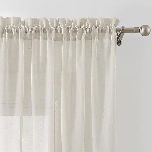 Flax Linen Sheer Curtains for Living Room Bedroom 52"x63" 2pcs NaturalTaupe - color: Natural (Taupe), size: 52"W x 63"L (Pack of 2)