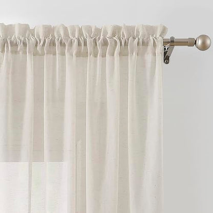 Linen Sheer Curtains for Living-Room Window Draperies 52"x108" 2 Pack Taupe - color: Natural (Taupe), size: 52"W x 108"L (Pack of 2)
