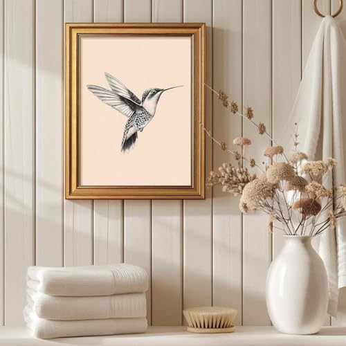 Gold Framed Hummingbird Wall Art Black And White Bird Pictures 12x16 Inch - color: Hummingbird, size: 16"L x 12"W