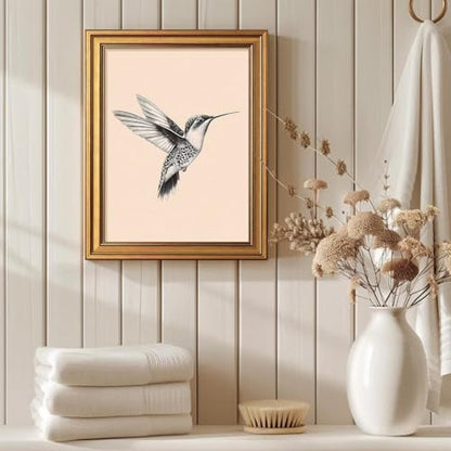 Gold Framed Hummingbird Wall Art Black And White Bird Pictures 12x16 Inch - color: Hummingbird, size: 16"L x 12"W