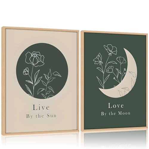 KBCXOY Sage Green Boho Sun and Moon Wall Art Bedroom Moon Phase Prints - color: Sun and Moon, size: 12 x 16 inches