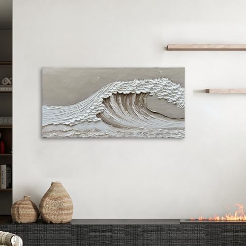 NANKAI Art Hand-Painted 24x48 inch White Wave Art Painting Modern Abstract Oil Painting Home Wall Decoration Art - color: Nkhb327