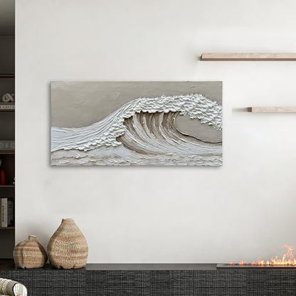 NANKAI Art Hand-Painted 24x48 inch White Wave Art Painting Modern Abstract Oil Painting Home Wall Decoration Art - color: Nkhb327