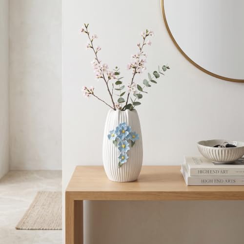 White Ceramic Vase, Boho Vase for Flower, 9 Inch - color: White and Light Blue, size: 9 inch