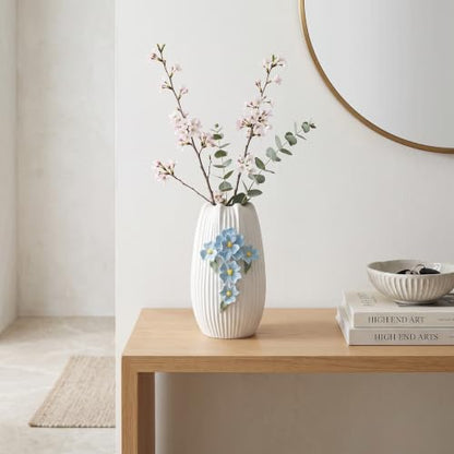 White Ceramic Vase, Boho Vase for Flower, 9 Inch - color: White and Light Blue, size: 9 inch